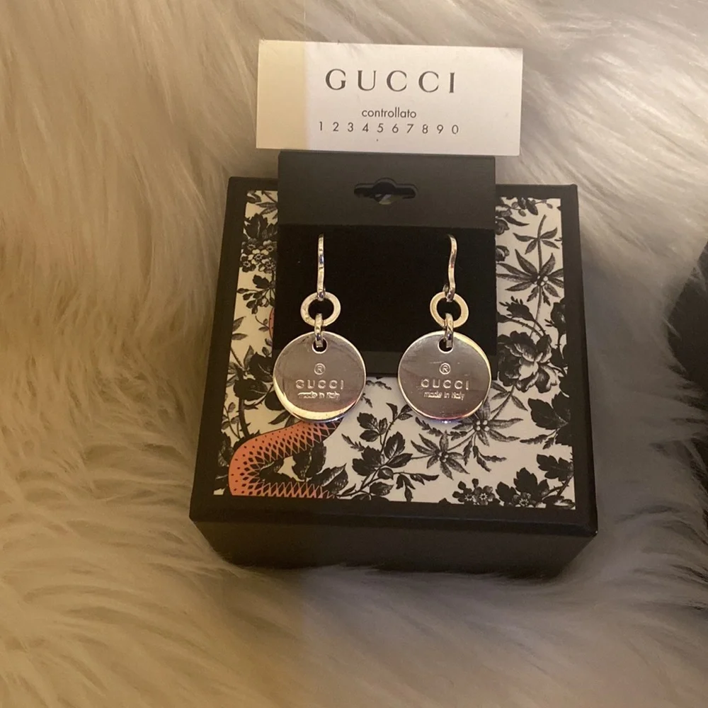 GUCCI .925 sterling silver Round Dangle Drop Earings NWT - Picture 4 of 14